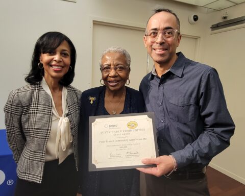 From Left: Donna Cooper (PEPCO Regional President) and PBCA Public Works Chair Alberta Paul and President Stan Benton Receive 25K Award-
