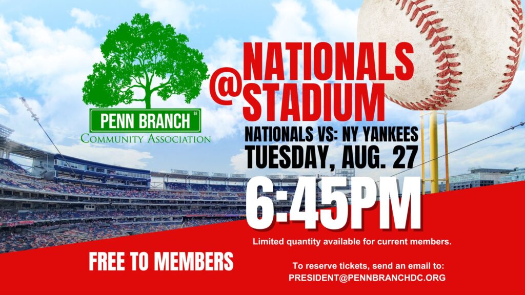 Join your Penn Branch Neighbors at Nationals Stadium on Aug 27 @6:45PM